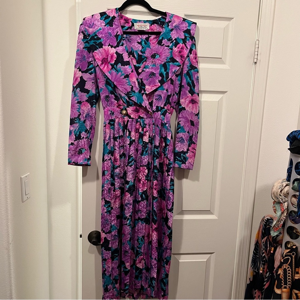 Talbots Pink and Purple Floral Long Sleeve Dress